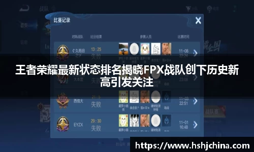 王者荣耀最新状态排名揭晓FPX战队创下历史新高引发关注